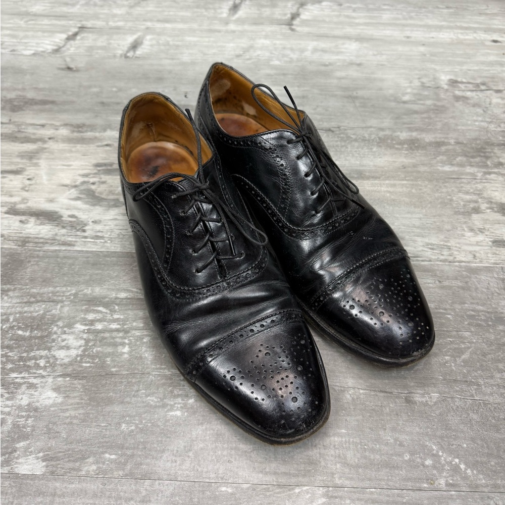 Peal & Co Black Brogue Balmoral Cap Toe Oxfords 10 D